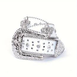 Stylish Rhinestone Western Cowgirl Style Y2k Belt Pu Leather Bb Belts Jeans Dress Accessories For Women