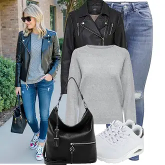 Frühlings Outfits Edel mit Schwarz/Dunkelgrau/Grau/Braun Tragetasche/Schulranzen/Schultertasche/Schultertasche Tamaris "Toller Look für den Frühling"Look: Uni, Feine, Lack, Schick, Gothic, Boho, Waage, Elegant, Metal, Edel, Bohemian