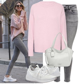 Outfit met grijs/Lichtgrijs/Donkergrijs Glitter panty/Steunkous/Winterkous/Thermopanty/Shapewear Vormgevende broek/Wollen panty/Panty Grote Maat/Jeans ONLY Carmakoma "Modieuze lente-outfit"