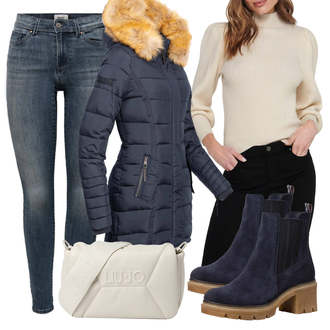 Outfit sa Tamnoplava/Plava Kožna Jakna/ljetna gležnjača/Podstavljena Gležnjača Tamaris "Jesenski outfiti"