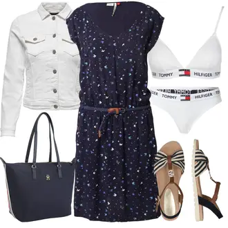 Outfit mit Blau/Dunkelblau Kleid Große Größe/Kleid mit Gürtel/Lässiges Kleid/Kleid mit Tasche/Jerseykleid/Polka Dot-Kleid/Sommerkleid/Tunika Ragwear "Outfit für den Sommer"