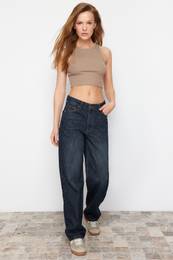 Navy Blue High Waist Wide Leg Jeans