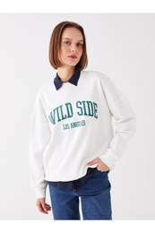 Crew Neck Printed Long Sleeve Oversize Women's Sweatshirt