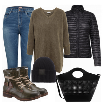 Outfit mit Grün Stiefel Rieker "Nice"