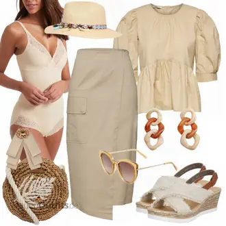 Outfit mit Beige/Khaki Cargo Rock Edited "Sommer Look für den Alltag"