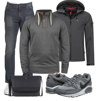 Paisley-Muster Outfit mit Grau/Hellgrau/Dunkelgrau Hoodie/Ausgefallener Hoodie/Sport Sweatshirt/Vintage Hoodie/Half-zip Hoodie/Kapuzenpullover/Strick Hoodie !Solid "Freizeit Outfit"
