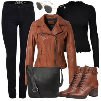 S jastučićima za ramena Outfit sa Žuta/Smeđa/Zlatni Sunčana Naočala Ray-Ban "Jesenski outfiti"Look: S jastučićima za ramena, S zakovicama, Razonoda