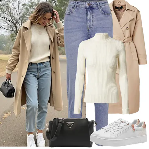 Comment poter Bleu clair Jeans vintage/Veste en Cuir pour Homme/Jean Dad/Jeans à Enfiler/Jean Boyfriend/Girlfriend Jeans/Jean Court/Jean Fuselé/Jean Taille Haute Pieces avec Beige/Kaki/Marron Manteau/Trench Manteau/Women's Trenchcoats/Manteau Mi-long/Manteau de Mi-saison VERO MODA