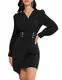 Damen A-Linie Kleid Casual Klassiche Kleid Wickelkleid Schwarz LA0168A22-01_00M