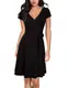 KOJOOIN Damen Kleid Business Kleid Knielang Wickelkleid, 3/4 Arm mit V-Ausschnitt und Gürtel（Verpackung MEHRWEG）