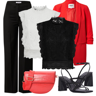 Reverskragen Outfit mit Rot Mantel/Strick Große/Bluse Große Größe/Tunika/3/4 Bluse/Bluse Mit Ellen­bogen-patch/Bluse mit Stehkragen/Klassische Tunika/Lederjacke/Longbluse/Einfarbige Bluse Only "Schöner Sommer Look"