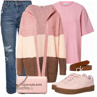 Outfit mit Rosa/Beige/Blau Schultertasche Calvin Klein Jeans "Herbstlicher Look"