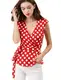 Allegra K Damen Ärmellos V Neck Wickel Polka Dots Top Bluse Rot M