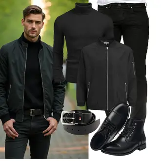 Winter Outfit mit Schwarz Schnürschuh/Vintage Stiefelette/Leder Stiefelette/Lederschuh/Gefütterte Stiefelette/Flache Stiefelette/Springerstiefel/Klassischer Stiefel/Schnürstiefelette SL-Saint "Freizeit Outfit"