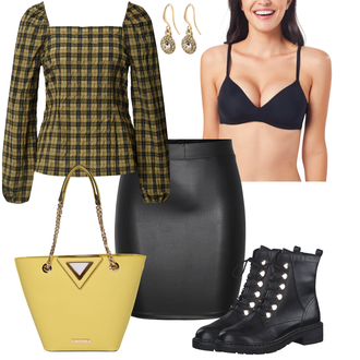 Outfit mit Dunkelgrün/Braun/Gelb/Grün Hemdbluse/Blusenoberteil/Partytop/Hemdoberteil/Flanellhemd/Kariertes Hemd Modström "Casual Look"