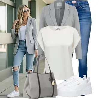 Elegantan, Sportski Ljeto Outfit sa Siva/Bijela Tenisica za tenis/gimnastička papuča/cam cipela/cipela za trčanje/Tenisica za fitness Puma "Moderna kombinacija za slobodno vrijeme"Look: Ekstravagantno, Bad Taste, Unisex, Hip Hop, Skater, 90-ich, Estetika, Sportski