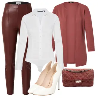 Outfit mit Rot/DunkelRot/Bordeaux/Braun Hose Große Größe/Lederimitathose/Lederlegging/Leggings Lederoptik/Lederhose/Leggings Große Größe Edited "Perfektes Büro Outfit"