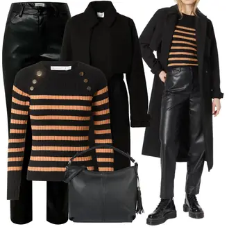 Outfit mit Schwarz/Braun/Weiß/Rot Lederhose/Lederimitathose/Vinyl Hose Edited "Cooles Winter Outfit"