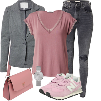 Schön Outfit mit Rosa/Lila/Braun Bluse Große Größe/Bluse Oberteil/Crash­bluse/Lederjacke/Spitzentunika/Kurzarmbluse/Schlupfbluse/Shirt & Top Große Größe/Tunika About You "Outfit für den Frühling"Look: Rad, Uni, 20er Jahre, Babydoll, Boho, Italienische, Schön, Romantisch