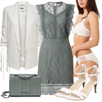 Outfit mit Grau/Hellgrau/Grün/Dunkelgrün Französisches Kleid/Spitzenkleid/Etuikleid/Ärmelloses Kleid/Kleid Große Größe Only "Eleganter Look"