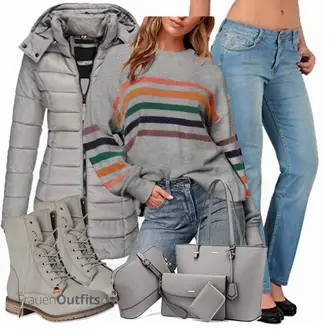 Daunen Outfit mit Grau/Dunkelgrau/Hellgrau Übergangsmantel/Kapuzenmantel/Leichter Mantel/Mantel mit Reißverschluss/Steppmantel/Wintermantel/Daunenmantel ORANDESIGNE "Perfekt für den Herbst"