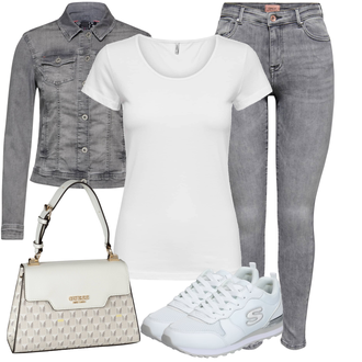 Outfit mit Hellgrau/Grau/Dunkelgrau Mantel/Bluse Große Größe/Shirtjacke/Kurze Jeansjacke CECIL "Street Style Outfit"