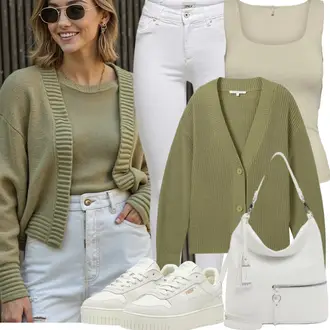 Frühlings Outfits Edel mit Grau/Weiß/Silber/Beige/Braun/Creme Schulranzen/Tragetasche/Schultertasche/Schultertasche Tamaris "Modisches Freizeit Outfit"Look: Schick, Uni, Feine, Boho, Waage, Elegant, Classic, Edel