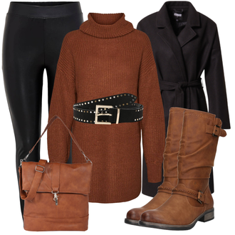 Outfit sa Crna/Siva/Smeđa/Tamnosmeđa Baloner/Dugi Kaput/Zimski Kaput Vuneni kaput/Dugi kaput/Kaput od Kašmira/Vuneni Kaput/Midi Kaput/loden kaput Urban Classics "Cool zimski outfit"