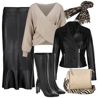 Mit Absatz Outfit mit Schwarz/Weiß/Braun Vintage Stiefel/Kniehoher Stiefel/Klassischer Stiefel/WeitschaftStiefel/Spitzer Stiefel/Langer Stiefel/High Heels Stiefel "Modischer Look für den Herbst"