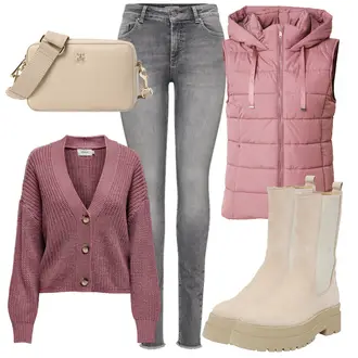 Sportovní Outfit s Hnědá/Béžová/Khaki Kozačka Motorkářská bota/Ovčí Kožešinová Bota/Chelsea Boty/Zimní kotníková bota/Gumová Kotníková Bota/Kožená bunda/Plochá Kotníková Bota/Kotníková Bota s Podšívkou/Bota na Platformě/Klasická Kozačka/Zimní Kozačka z jehněčí kůže About You "Zimní look"Look: Egirl, Italský, Venkovní, Sportovní, Unisex