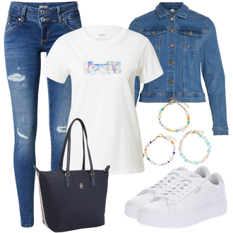 Western Outfit sa Plava/Svjetloplava Traper Jakna/Kratka Traper Jakna Vila "Outfit za svaki dan"Look: Rap, 70-ich, 90-ich, Sveučilišna, Vintage, Western, Radna odjeća