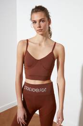 Brown Supported Printed Sports Bra