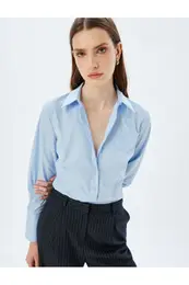 Slim Fit Shirt Embroidered Detailed Long Sleeve Classic Collar