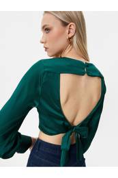 Melis Aazat X Cotton - Crop Decollete Satin Blouse