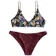 ZAFUL Damen Gepolsterter Bikini Set Bademode Badeanzug mit Blatt Pattern Zweiteilig Roter Wein Medium