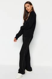 Black Wide Pattern Stone Detailed Knitwear Bottom-Top Set