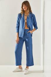Women's Top and Bottom Set with Elastic Waist Trousers