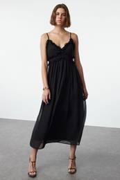 Black A-line Maxi Woven Dress