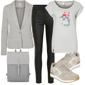 Winter Outfits mit Grau/Hellgrau Lederjacke/Baumwoll ­Blazer/Strick­blazer/Sweatblazer/Lederjacke VERO MODA "Winterlicher Look"
