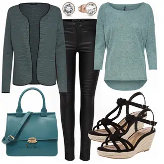 Outfit mit Türkis/Grün/Hellblau 3/4 Bluse/Klassische Tunika/Elegante Tunika/ausgefallene tunika/Festliche Tunika/Lederjacke/Tuniken-Shirt/Shirt & Top Große Größe/Tunika Only "Only Look"