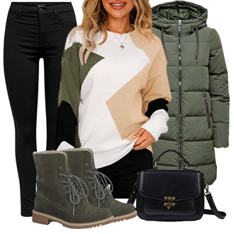 Gefütterte Outfit mit Dunkelgrün Lammfell WinterStiefel/SchnürStiefelette/Wasserdichter Stiefel/SpringerStiefel/Winterschuh/Gefütterte Stiefelette/Klassischer Stiefel/Winter Stiefelette Tamaris "Modisches Winter Outfit"