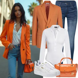Retro Outfit mit Orange/Braun/Beige Eleganter Blazer/Baumwoll ­Blazer/Lederjacke für Männer/Blazerjacke/Lederjacke/Lässiger Blazer/Kurzblazer/Longblazer/Blusenblazer/Oversize Blazer/Boyfriend Blazer Pieces "Frühlings Outfit"Look: Edel, Classic, Workwear, Smart Casual, Premium, Boho, Retro, Casual, Oversize, Unisex, Vintage