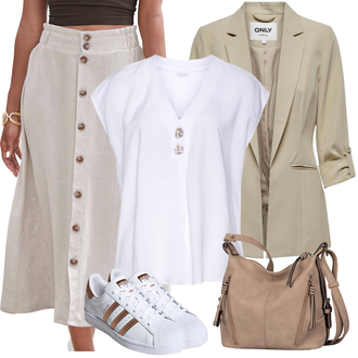 Moderne Outfit mit Braun/Khaki/Beige Zweireiher Blazer/Blazerjacke/Lässiger Blazer/Eleganter Blazer/Cargoblazer/Lederjacke/Boyfriend Blazer/Blusenblazer/Lederjacke für Männer Only "Toller Look für die Freizeit"Look: Smart Casual, Nahtlos, Büro, Old Money, Business, Moderne, Edel, Classic