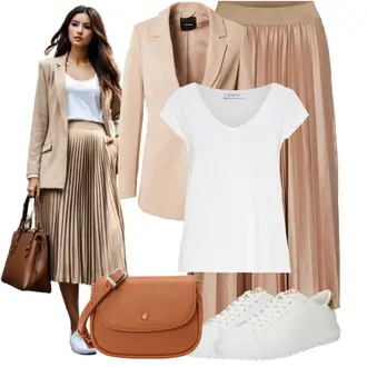 Stoff Outfit mit Beige/Braun Longblazer/Lederjacke/Lederjacke/Lässiger Blazer/Eleganter Blazer/Blazerjacke/Lederjacke für Männer/Oversize Blazer/Boyfriend Blazer VERO MODA "Frühlings Outfit"