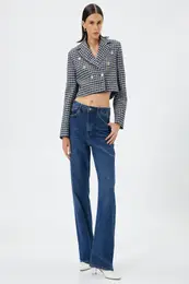 Women's Navy Blue Plaid Jacket