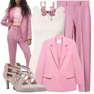 Svatovski gost Outfit sa Pink Odijelo Mango "Poslovni look"