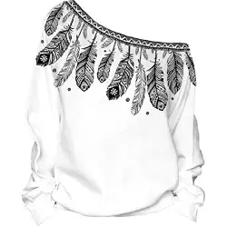 Nawoshow Frauen-Damen Anker Weg von der Schulter Maxi-Slouchy Sweatshirt Pullover Tops Blusen, Feather B, M
