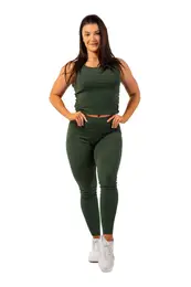 Women's leggings Organic Cotton Ribbed High Waist Leggings 405 dark green M