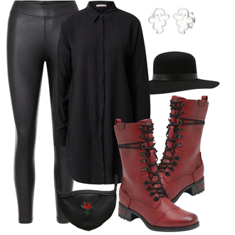 Party Outfits mit Schwarz/Dunkelgrau/Grau/Weiß Latex Leggings/Lederlegging/Leggings Lederoptik/Lack Legging/Leggings Große Größe Pieces "Halloween Outfit"