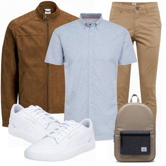 Outfit mit Rot Lederjacke Jack & Jones "Buro Outfit"
